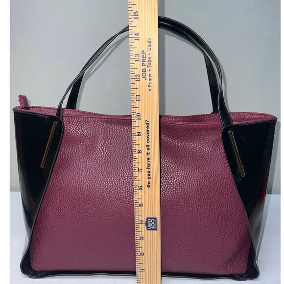 Poverty Flats Structured Tote burgundy & black purse - Picture 4 of 14